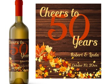 Aged to Perfection Anniversary Personalized Wine Label | 50th Wedding Anniversary Wine Label | Fall Leaves Wine Label | Cheers Wine Label