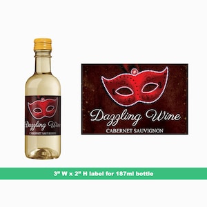 Masquerade Party Custom Mini Wine Labels | Gepersonaliseerde verjaardagsfeest gunsten | Mini Wine Bottle Labels | 187 ml flessenetiketten