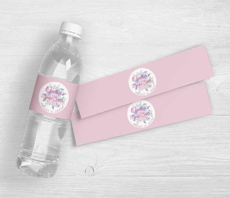 Floral Hydrangea Water Bottle Labels | Custom Wedding Shower Favor ...