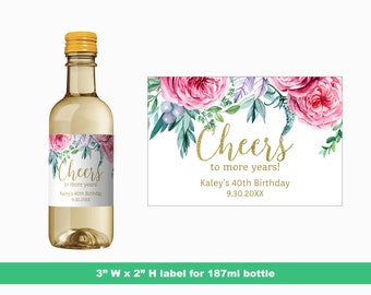 Cheers to More Years Personalized Birthday Mini Wine Labels | Personalized Birthday Party Favors | Mini Bottle Labels | 187 ml Bottle Labels