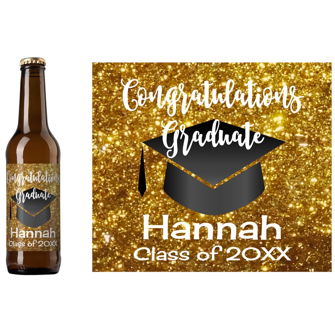 Graduation Gold Glitter Celebration Party Beer Label | Graduation Cap ...
