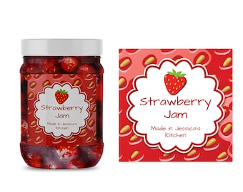 Strawberry Jam Jar Label | Custom Jelly & Jam Labels | Make Your Own Canning Labels | Small Jar Labels | Labels for Food Jars