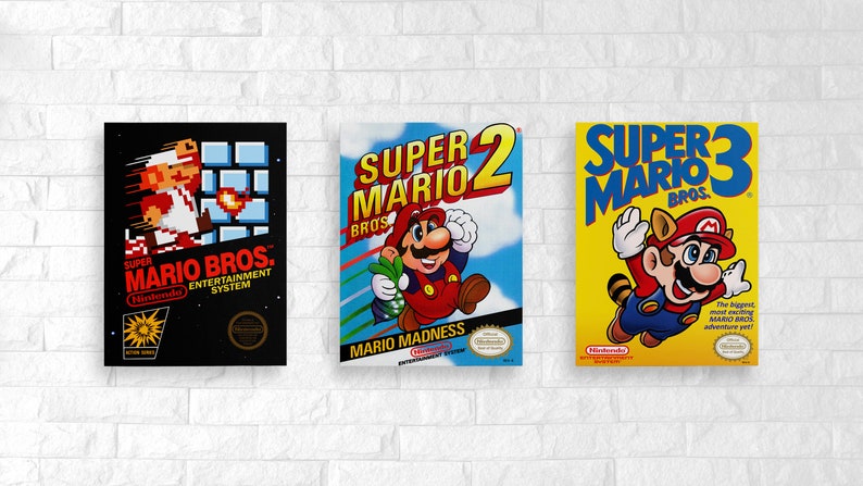 Super Mario Brothers Trio Canvas Game Room Decor Wall Decor Gift For A Gamer Video Game Decor Mario Wall Art INCLUDES ALL THREE image 1