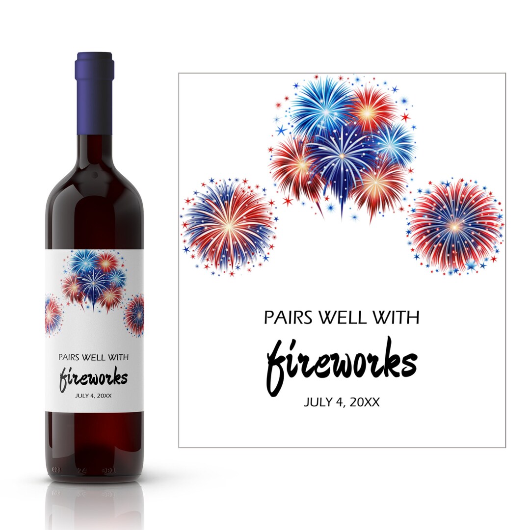 Pairs Well With Fireworks Wine Label | Custom Patriotic Wine Label ...