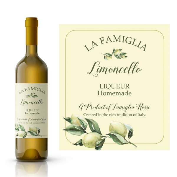 Italian Limoncello Custom Wine Label | Homemade Limoncello Liqueur | Waterproof Wine Labels | Wine-Making Supplies