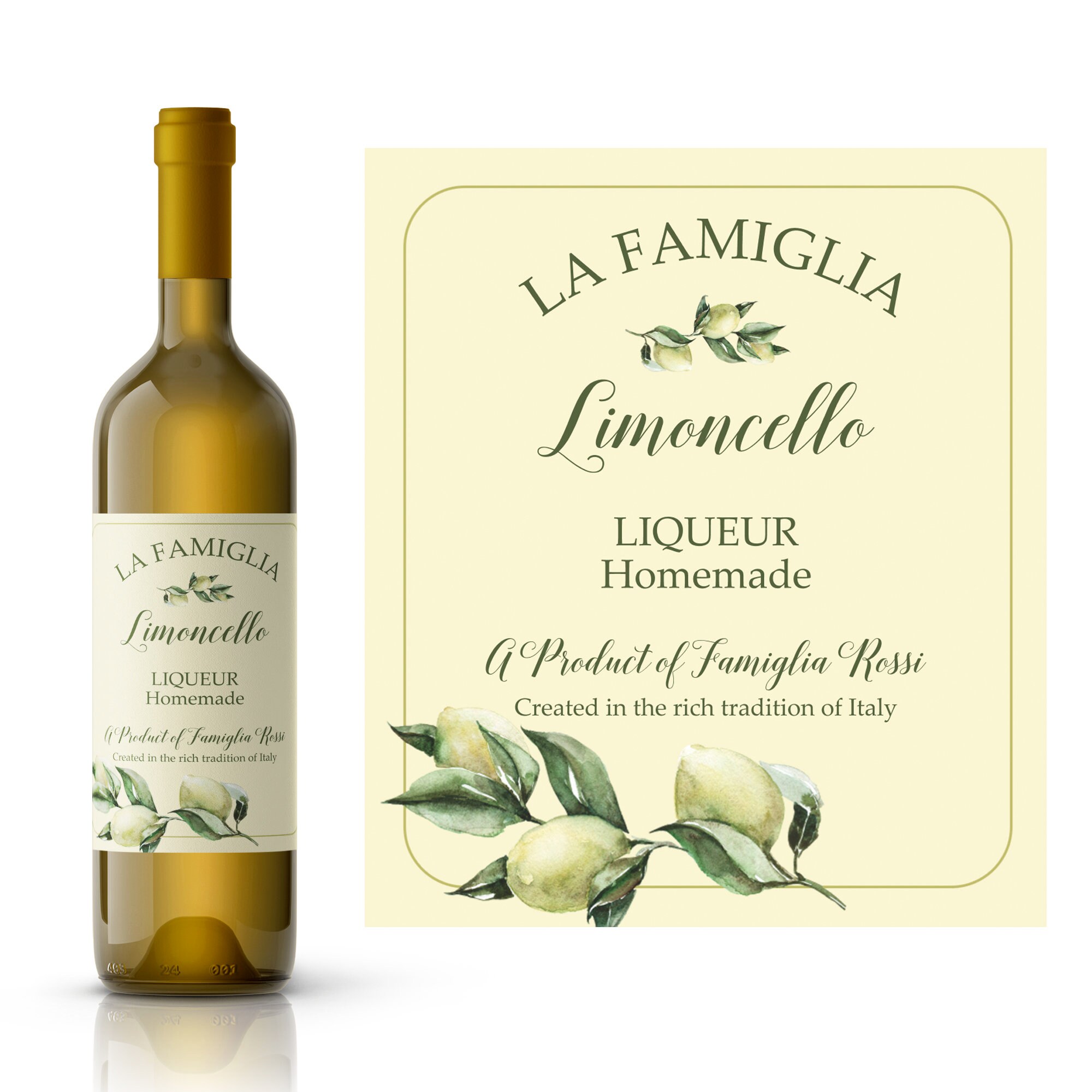 Italian Limoncello Custom Wine Label | Homemade Limoncello Liqueur | Waterproof Wine Labels | Wine-Making Supplies