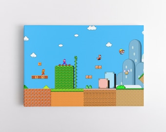 The History Of Super Mario Leinwand Wandkunst | Spielzimmer Dekor | Geschenk für einen Gamer | Videospiel Dekor | Mario Wandkunst | Spielzimmer Leinwand