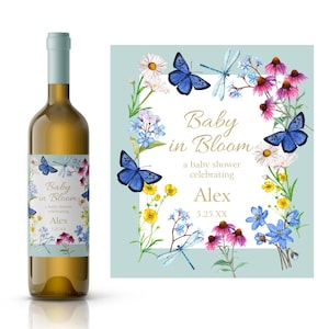 Etichetta per vino personalizzata "Baby In Bloom" da staccare e attaccare / Baby Shower / Decorazione per Baby Shower a tema giardino / Stampata o scaricabile digitalmente