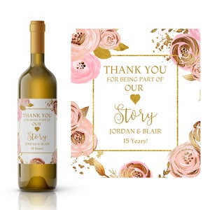 Lovely Flowers Personalized Wedding Anniversary Wine Label | Personalized Wedding Wine Labels | Wedding Reception Labels | Anniversary Party