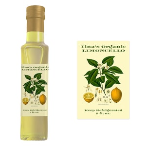 Limoncello Botanica | Lemon Liqueur Drink Labels | Labels for Lemon Drinks | Make Your Own Drink Labels | Botanical Lemoncello Label