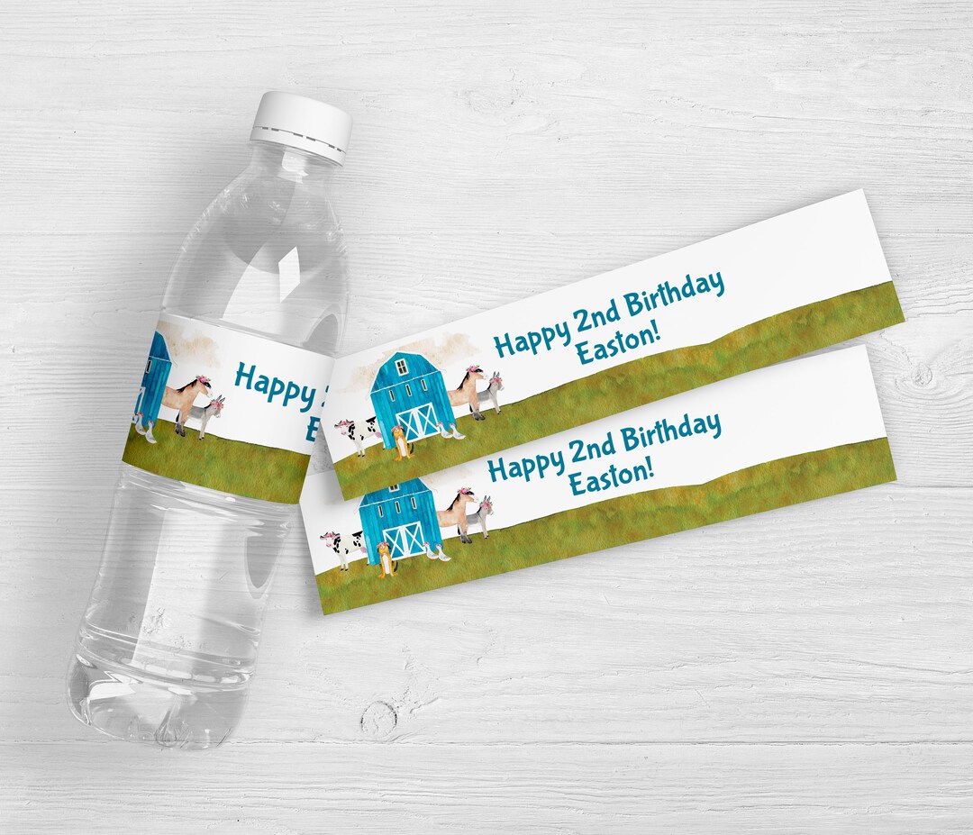 Farm Animals Water Bottle Labels Kids Birthday Water Bottle Labels Farm