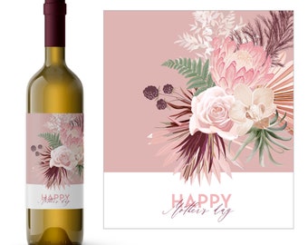 Botanical Floral Mother's Day Wine Label | Personalized Mother's Day Wine Label | Boho Floral Wine Bottle Sticker | Custom Mother's Day Gift