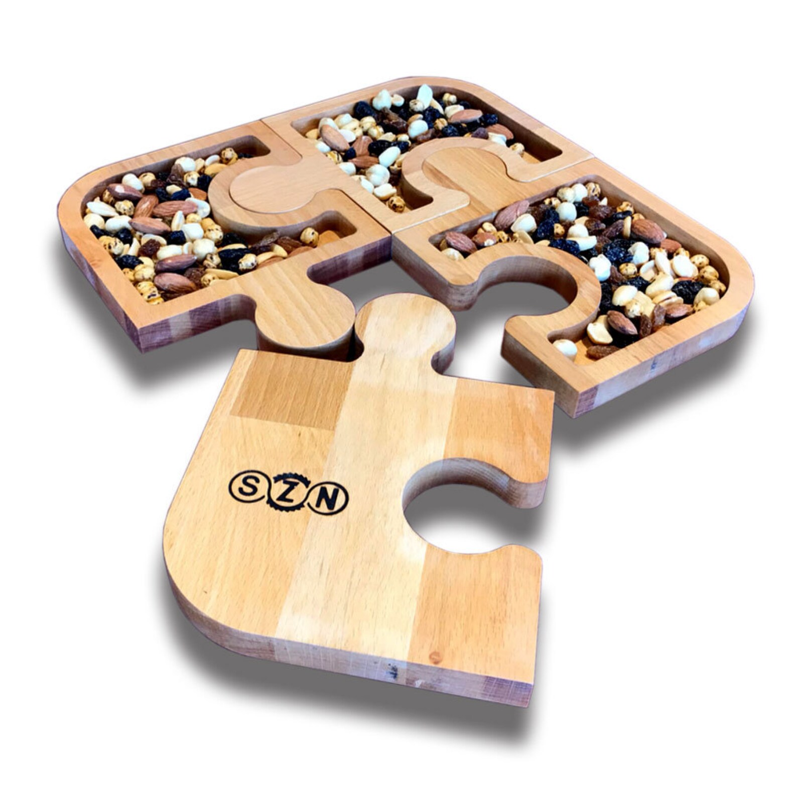 Wooden Puzzle Tray Snack Bowl serving platter 4 Compartment Etsy