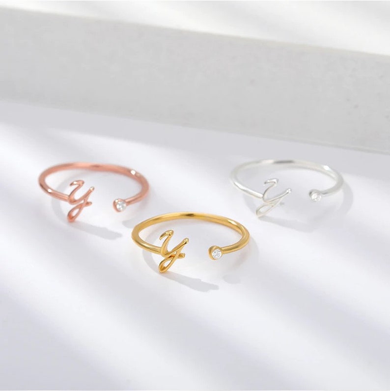 Rose Gold Plated Jewelry for Women Rings Gift for Women Letter Rings Gold Initial Ring Classic Monogram Design A-Z Silver