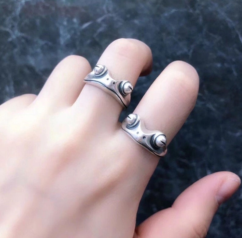Unique Unisex Frog Open Adjustable Rings Retro Animal Spirit Ring Hippie Ring Frog Ring Silver Adjustable Ring Creative Ring Gift