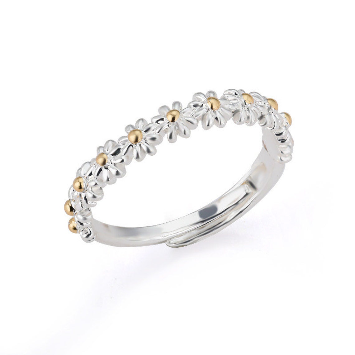 NewZenro Daisy Flower Cute Leaf Sterling Silver Engagement Open Toe Rings Dainty Adjustable Gold Plated Finger Promise Statement Sunflower Ring