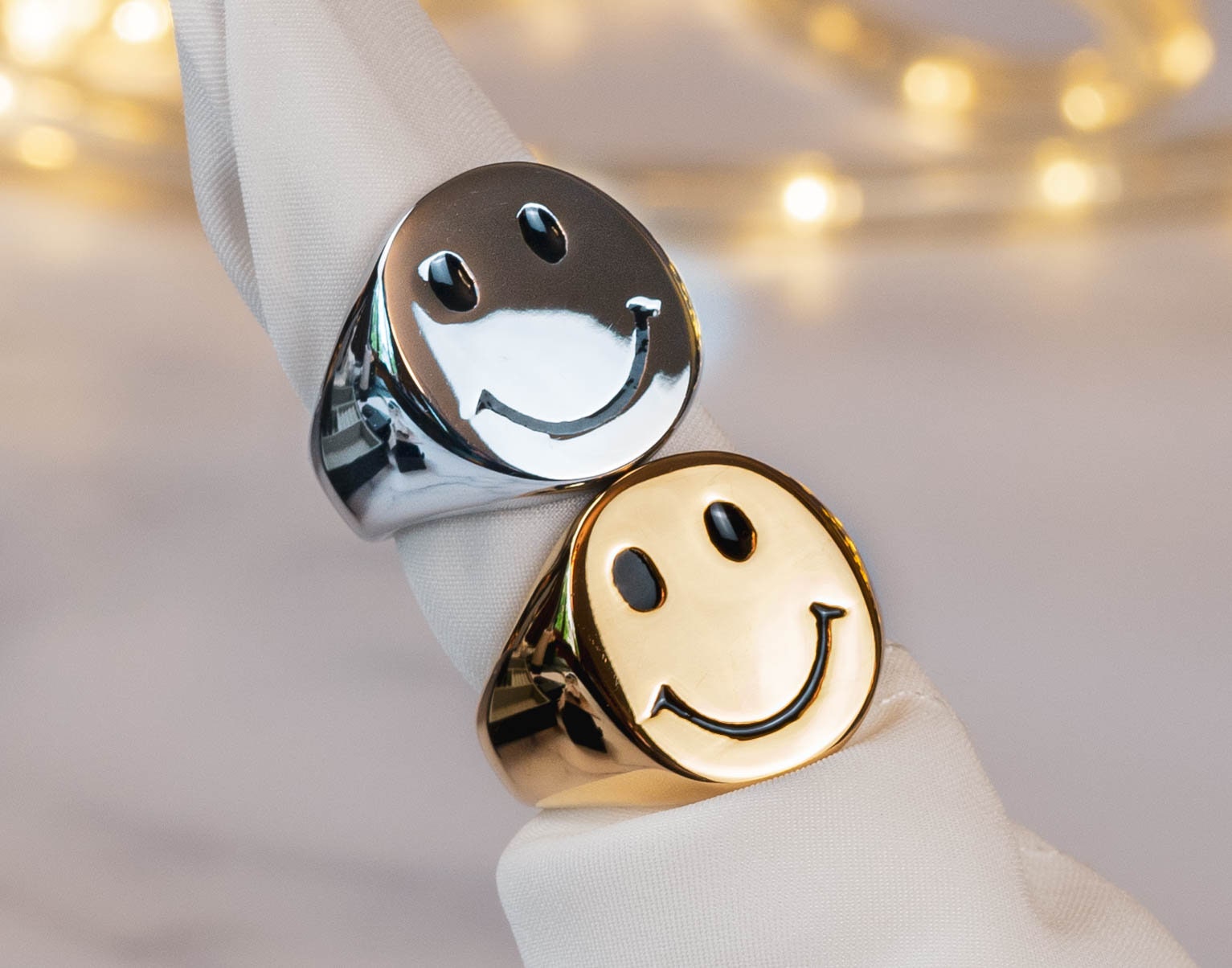 Silver Smiley Face Ring, Stackable Smiley Face Ring, Gold Smile Emoji…