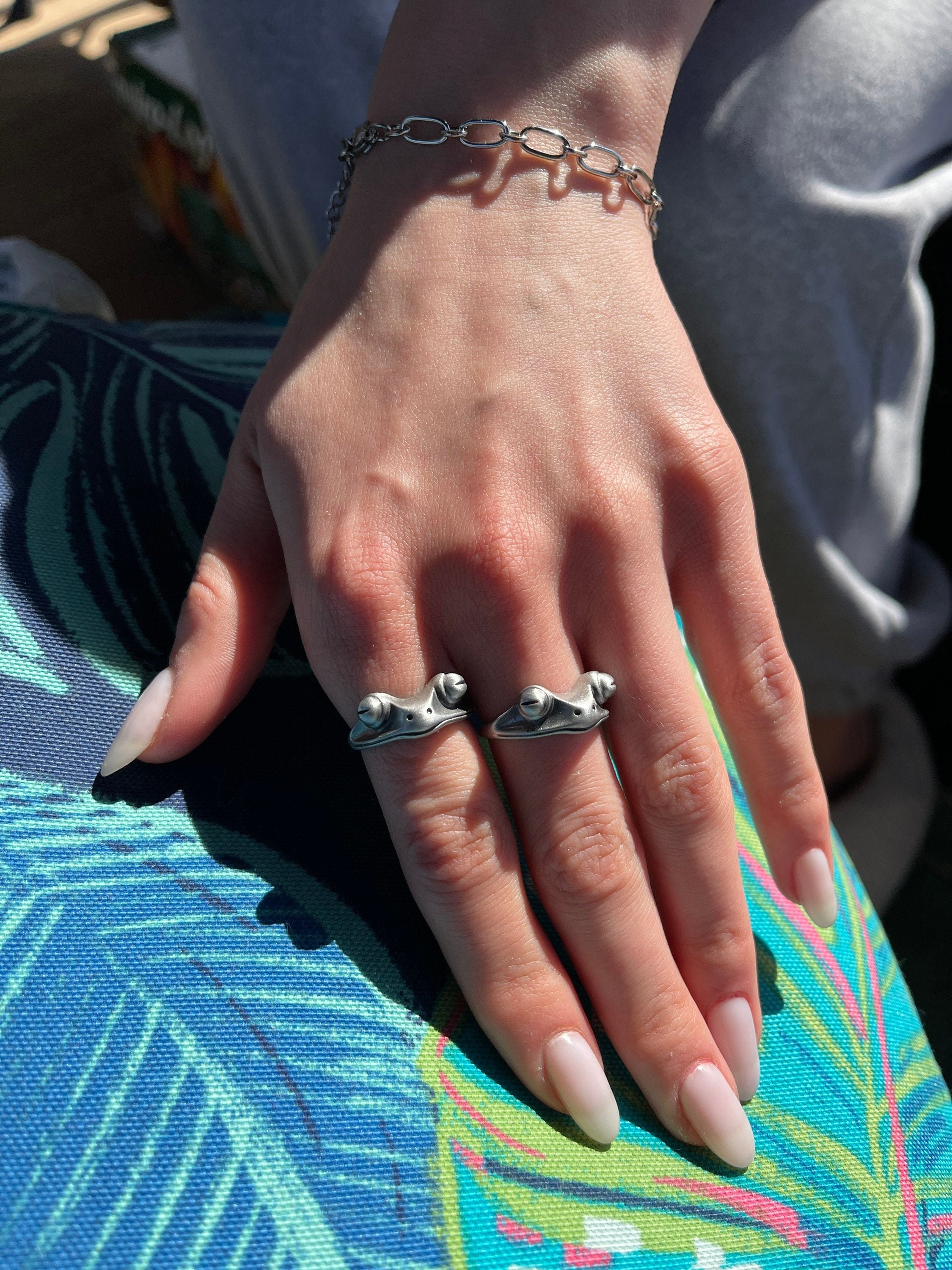 Frog Ring Silver, Unique Unisex Frog Open Adjustable Rings, Retro Ani…