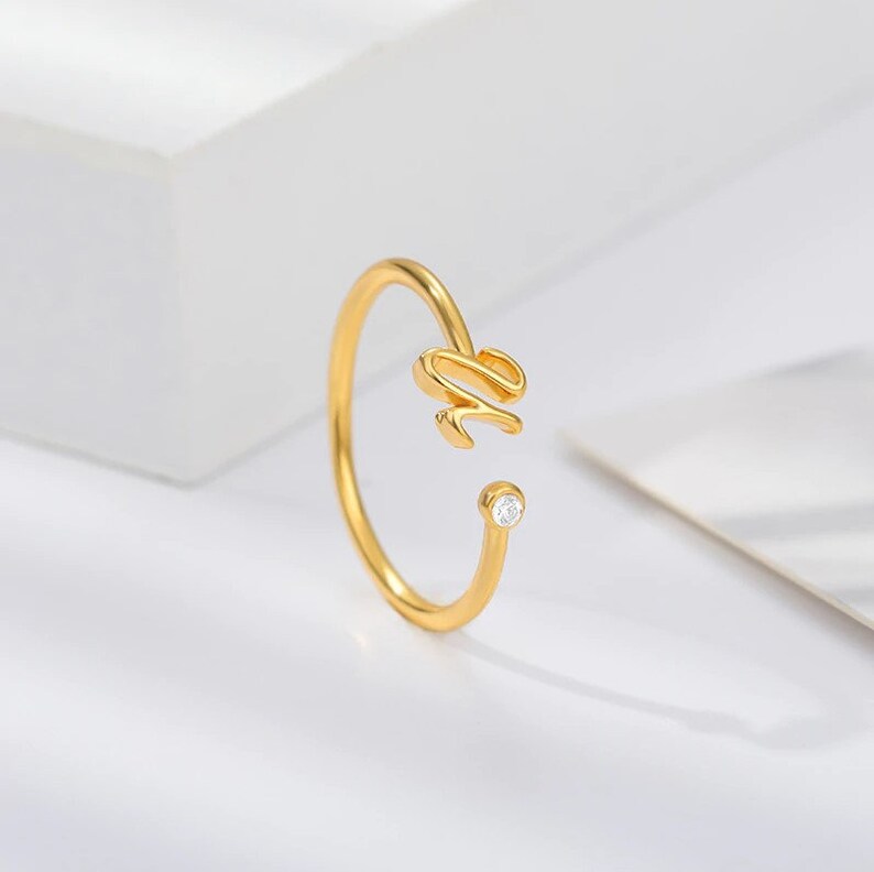 Rose Gold Plated Jewelry for Women Rings Gift for Women Letter Rings Gold Initial Ring Classic Monogram Design A-Z Silver