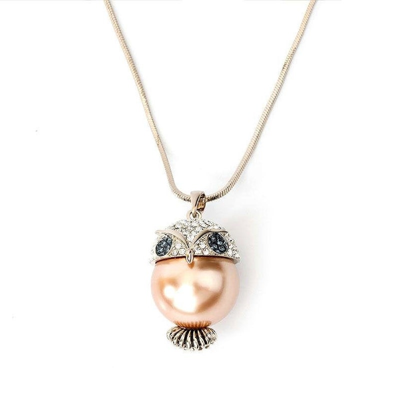 Crystal Rose Gold Pendant Birthday Gift Iced out Unusual Long Owl Pearl Necklace For Woman Cute Pendant Necklace Iced Animal Jewelry