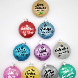 Personalized Family Christmas Glass Glitter Christmas Ornament