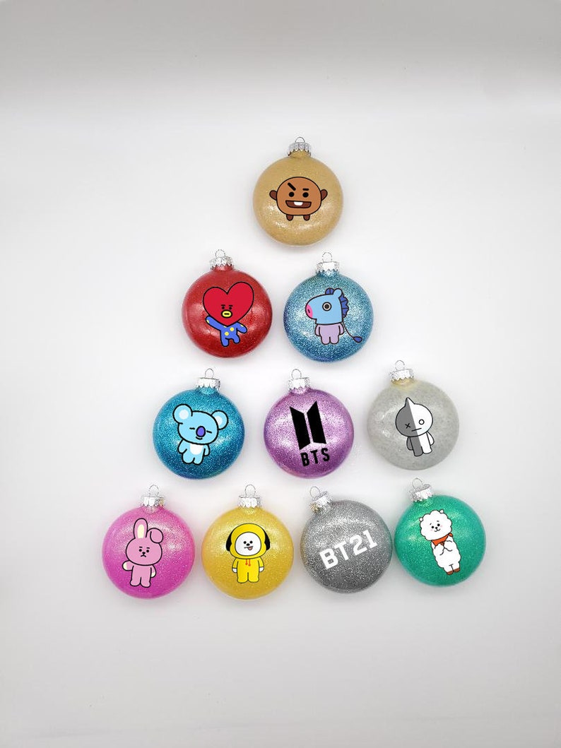 BTS BT21 Personalized Glass Glitter Christmas Ornament Etsy