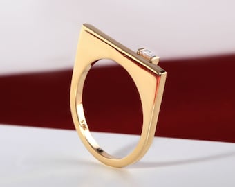 Minimal Thin Dainty Diamond 14k Gold-Rose Gold-White Gold- Solid Ring