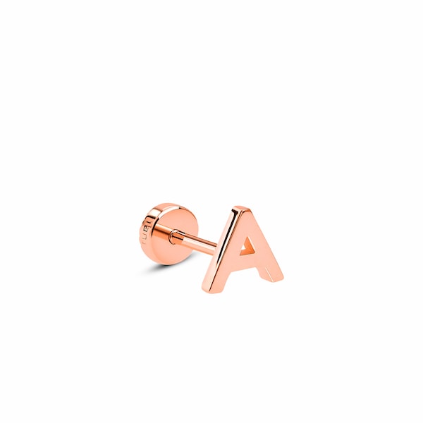 Cartilage Tragus Piercing 14K Gold Rose Gold Letter Solid Gold Thickness 1mm 18G Piercing Any Letter you desire