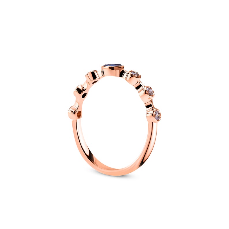 Minimal Dainty Marquise Sapphire and Brown Diamond 14k Solid Gold Ring image 4