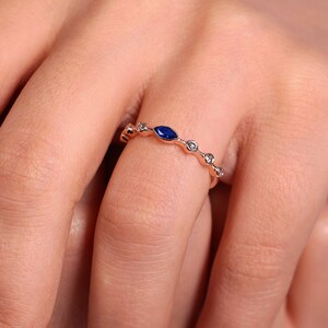 Minimal Dainty Marquise Sapphire and Brown Diamond 14k Solid Gold Ring image 3