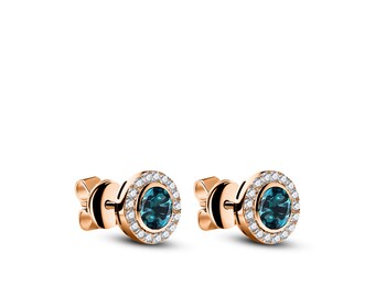 Hallo London Blue Topaz with Diamond Earring Design 14k Gold Earring