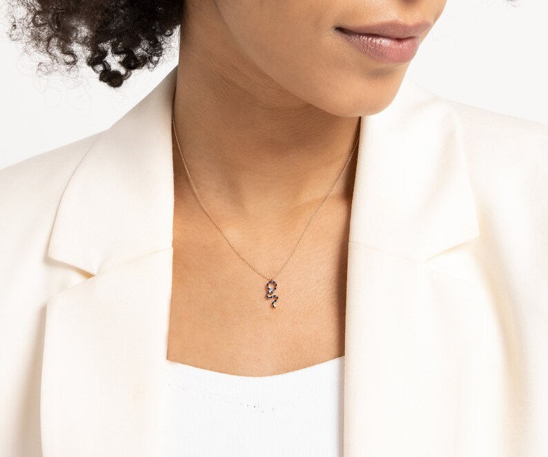 Minimal Snake Necklace Diamond-Sapphire-Spinal Gold-Rose Gold-White Gold 14k image 1