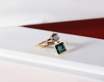 Minimal Snake Tourmaline And Diamond Ring 14k-