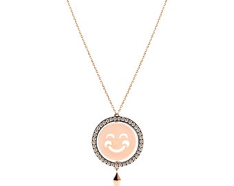 Dainty Minimal Emoji Dangling Two Sided Pendant 14K Gold