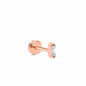 Cartilage Tragus Piercing 14K Gold Rose Gold Baguette Diamond Solid Gold Thickness 1mm 18G Piercing