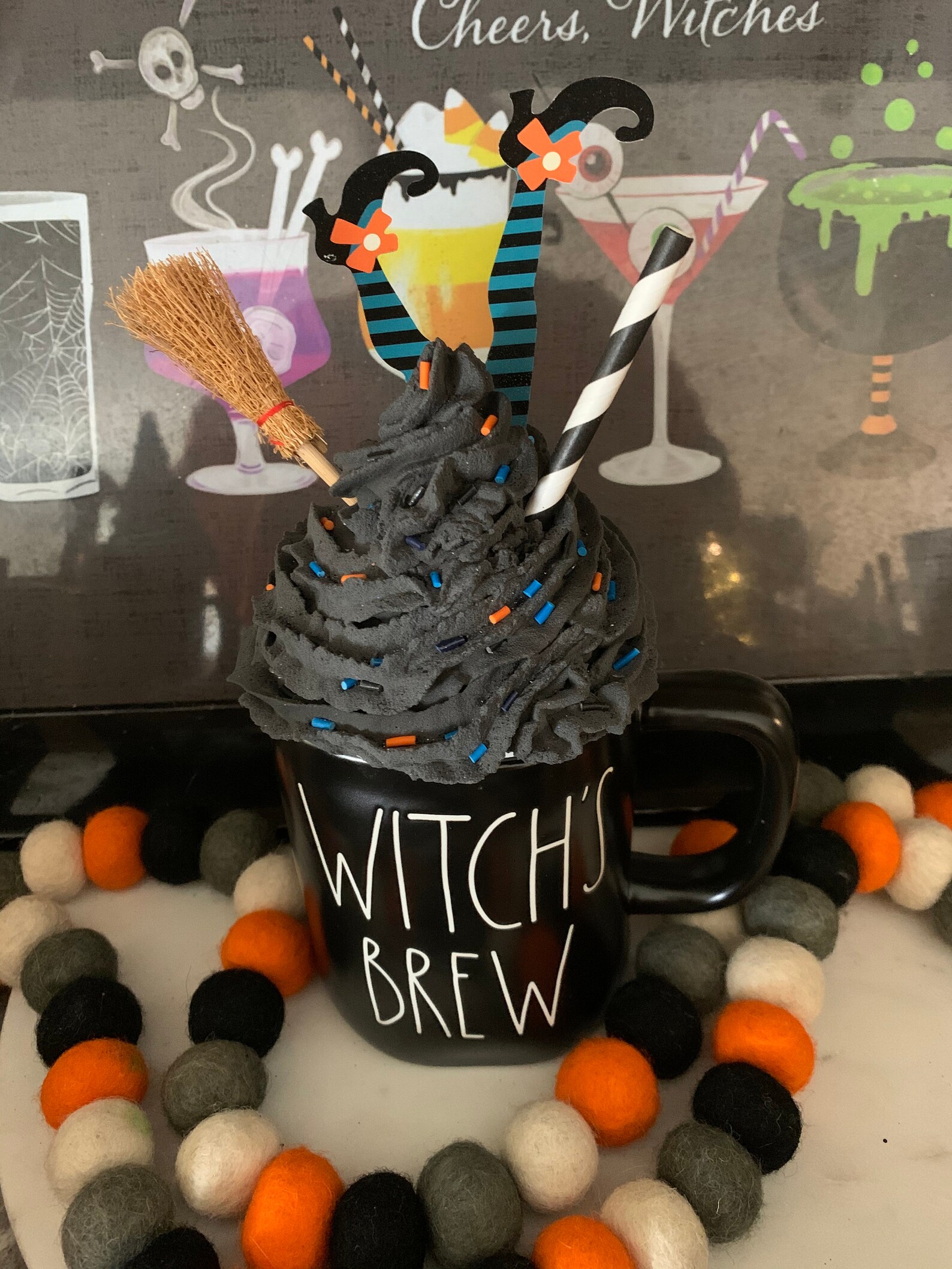 1 Faux Upside Down Black/ Blue Mug Whipped Topper Rae Dunn