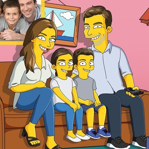 Portrait Les Simpsons, Portrait de famille Les Simpsons personnalisé, Idées cadeaux portraits drôles de bande dessinée, Idées cadeaux pour couples, Cadeau pour la fête des pères