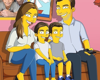 Simpsons Portrait, Custom Simpsons Family Portrait, Funny Cartoon Portrait Gift Ideas, Couple Gift Ideas, Father&#39;s Day Gift