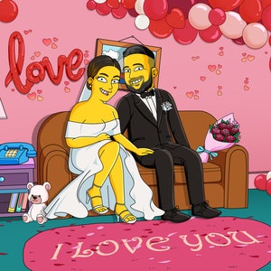 Custom Simpsons Style Portrait: Fun Family Illustration (Digital File)