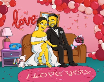 Custom Simpsons Style Portrait: Fun Family Illustration (Digital File)