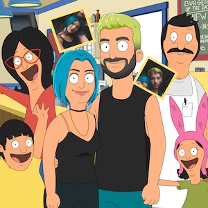 Bobs Burgers Portrait, Bobs Burgers Custom Portrait, Turn to Burger Cartoon Style Gift Sale, Father's Day Gift