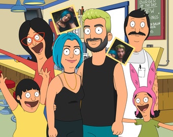 Bobs Burgers Portrait, Bobs Burgers Custom Portrait, Turn to Burger Cartoon Style Gift Sale, Father&#39;s Day Gift