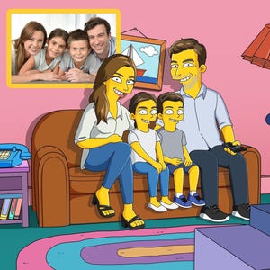 Aangepast Simpsons-portret, met de hand getekend van familiefoto (digitaal bestand)