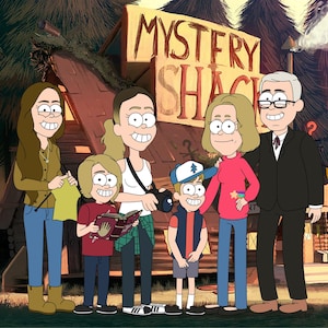 Retrato familiar personalizado al estilo Gravity Falls: Ilustración de dibujos animados personalizada a partir de una foto (descarga digital)
