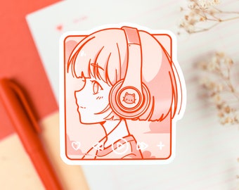 Shizuka na Sekai: Anime Headphones Girl Sticker