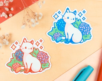 Cute Cat Hydrangea Stickers