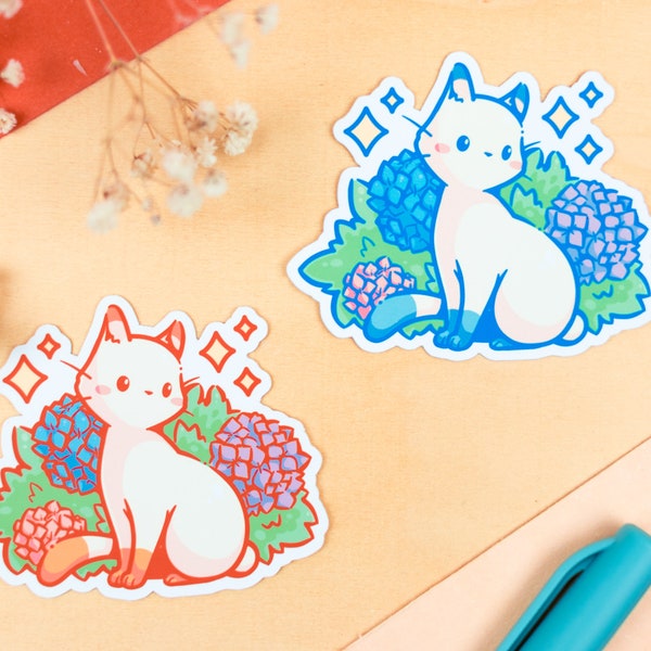 Cute Cat Hydrangea Sticker