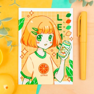 Anime Lemon Soda Girl Print/Poster different sizes A6 (Fine Art)