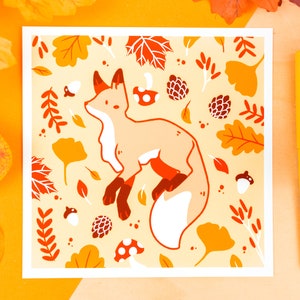 Renard mignon en automne : impression carrée d'art