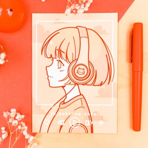 Shizuka na Sekai: Anime Headphones Girl Poster A4 A6 (Fine Art)